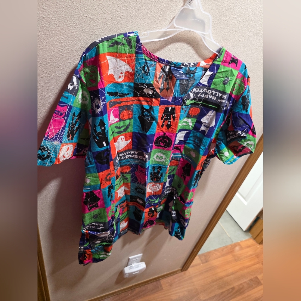 Colorful Halloween Graphic Scrub Top